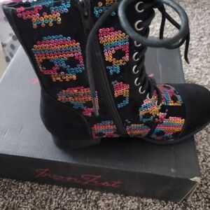 Iron Fist Kids Skull Sequin Boots - Black and Multicolor